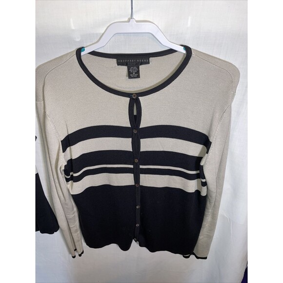 Geoffrey Beene Light Cardigan With Camisole Women’s Size Medium Black Beige - Picture 2 of 12